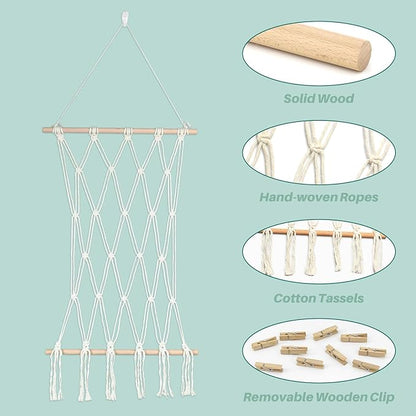 Hanging Photo Display Wall Decor Macrame Wall Hanging Boho Collage Picture Frames Decor for Dorm Bedroom Living Room Teen Girl Gifts-B