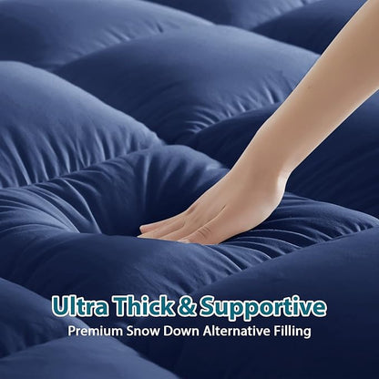 CYMULA Mattress Topper Queen Size - Extra Thick Cooling Mattress Pad Cover for Back Pain - Soft Mattress Protector Firm Bed Topper Pillow Top with 8-21 Inch Deep Pocket 3D Snow Down Alternative Fill