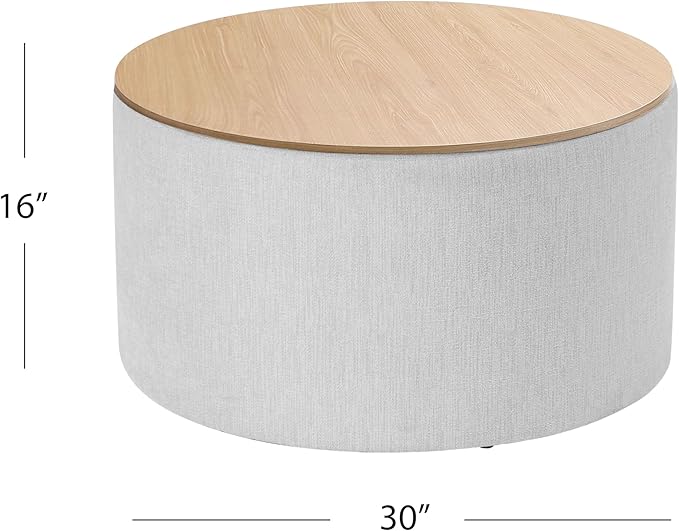 HomePop Storage Ottoman with Wood Grain Top - Light Gray Textured Woven