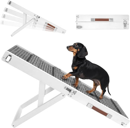 2026 Upgraded Dog Ramp for Couch, Foldable Small Dog Ramp for Sofa, 4 Adjustable Height from 13'' to 21", Portable Stable Pet Step with Non-Slip Pad, Pet Ramps Use for Couch Stairs, White