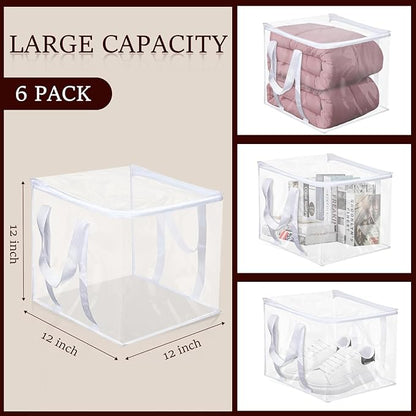 6 Pcs Clear Storage Bags With Zipper 12 × 12 × 12 inch PVC Clear Clothes Storage Bags with Reinforced Handles Moving Bag with Zippers for Clothes, quilts, shoes, blankets (6)