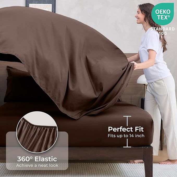 HEVUMYI Brown Cali-King Comforter Set - 7-Piece All Season Bed in a Bag Cali-King, Ultra Soft Bedding Set with Comforter, Flat Sheet, Fitted Sheet, Pillowcases, Pillow Shams