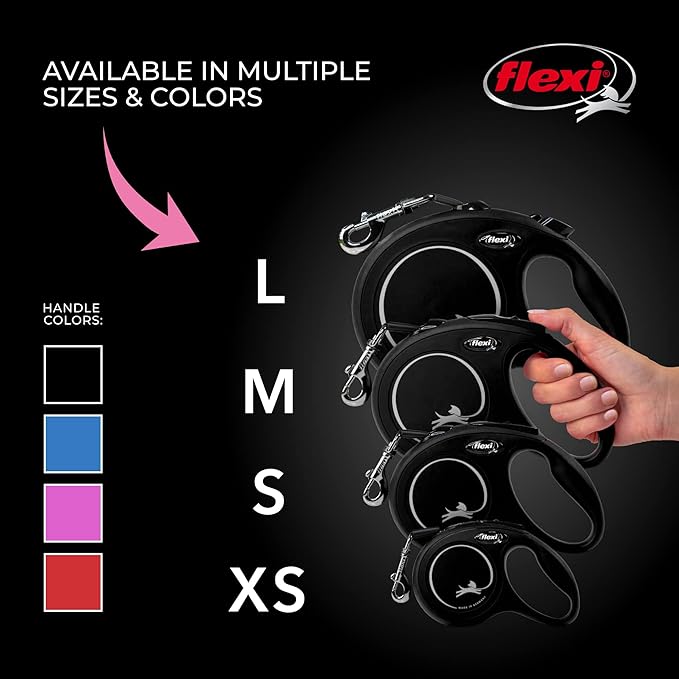 FLEXI New Classic Tape Retractable Dog Leash for Large Dogs Upto 110 lbs. – 16 ft., Black | Tangle Free Pet Walking Leash with One-Handed Brake, Pause, Lock|German Quality Product
