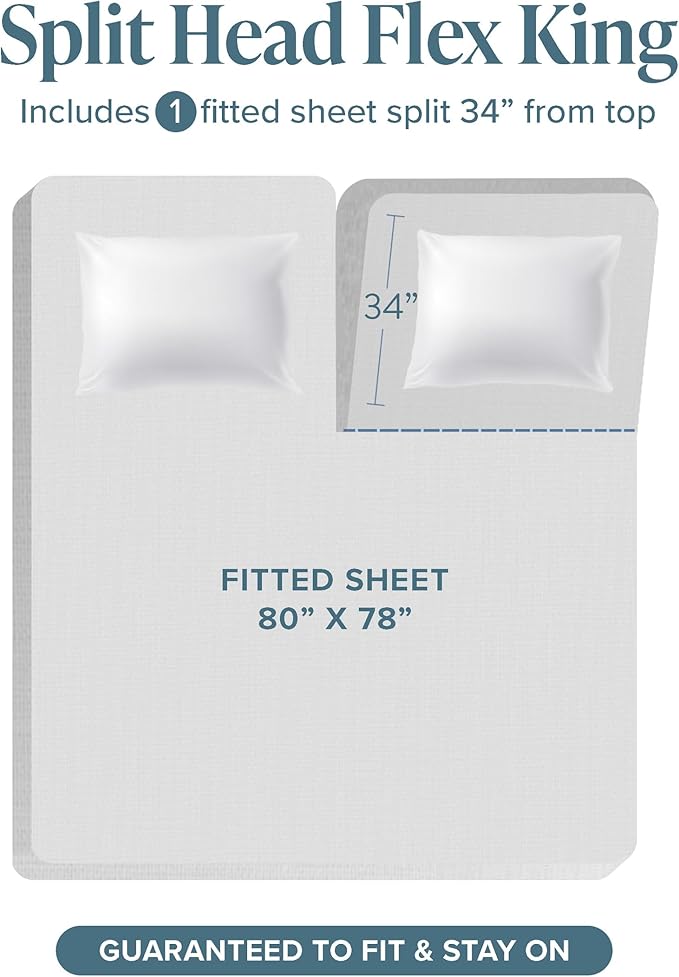 Bare Home Split Head Flex King Sheet Set - 1800 Ultra-Soft Microfiber Bed Sheets - Double Brushed - Deep Pockets - Easy Fit - 4 Piece Set - FlexTop King Bedding (Split Head Flex King, Bering Sea)