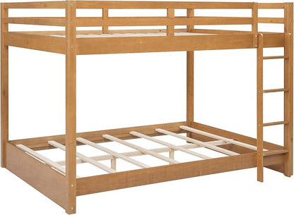 Ball & Cast Queen Over Queen Bunk Bed, Sturdy Bunk Bed Frame for Kids, Plywood Bunk with Ladder, Guardrail, and Slats, No Box Spring Required,for Kids Boys Girls,Natural