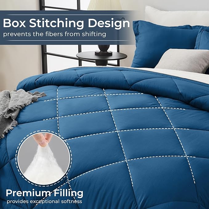 HEVUMYI Teal Blue & Ivory Twin Comforter Set - 5-Piece All Season Bed in a Bag Twin, Ultra Soft Bedding Set with Comforter, Flat Sheet, Fitted Sheet, Pillowcases, Pillow Shams, Teal Blue & Ivory