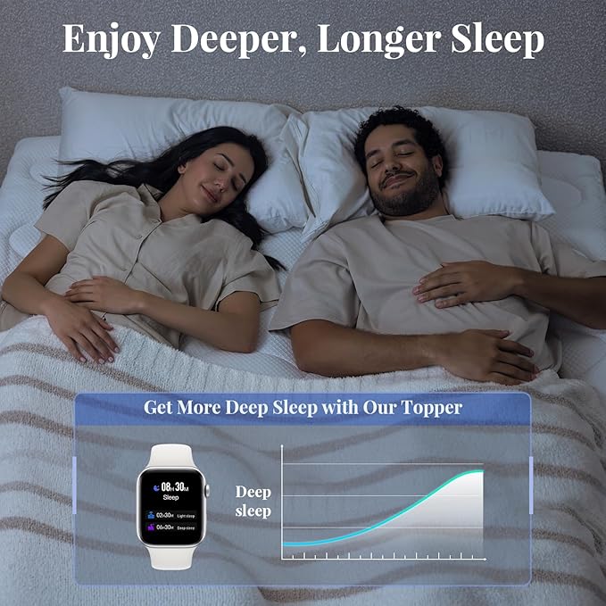 OhGeni Cooling 4 inch Dual Layer Queen Mattress Topper, 2 inch Cooling Gel Memory Foam, 2 inch Down Alternative Pillow Top Pad, Mattresses Cover for Bed, Medium Support, Fits 6”-19” Deep Pocket