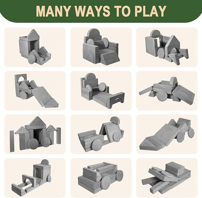 Modular Kids Play Couch 15PCS, Convertible Toddler Floor Sofa Set, Foam Play Sofa for Boys & Girls, Versatile Kids Furniture for Playroom, Climbing, Reading, Relaxing