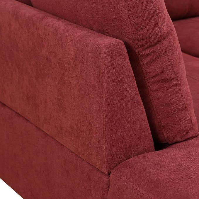Red L-Shaped 3-Piece Flannel Sofa with Storage Ottoman Set, Sectional Couch Sofa Set for Living Room, Office, Small Space