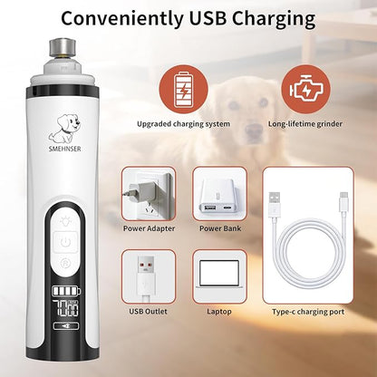 YFL Dog Nail Grinder with LED Light, Super Quiet 2-Speed Electric Pet Nail Trimmer, Professional Rechargeable Dog Nail Clippers for Large Medium Small Dogs & Cats