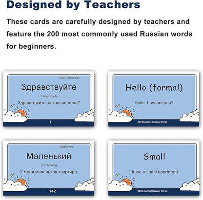 200 Essential Russian Words Vocabulary Flash Cards Flashcard for Beginners Adults | Learn Russian for Beginners Adult