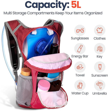 2 Pcs Kids Hydration Backpack with 1.5l Water Bladder Lightweight Kids Hiking Backpack Water Rucksack for Boys Girls Climbing Running