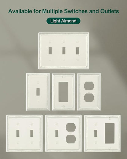 2-Pack Duplex Outlet Cover Plate, Light Almond Metal Wall Plates for Electrical Outlets, 1 Gang Receptacle Light Switch Cover, Pearls Decorative Switch Plates and Outlet Covers
