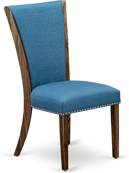 East West Furniture V797VE721-9 9 Piece Dining Table Set Includes a Rectangle Dining Room Table with V-Legs and 8 Blue Color Linen Fabric Parsons Chairs, 40x72 Inch, Multi-Color