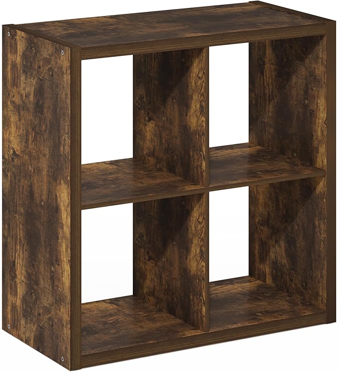 Furinno Cubicle Open Back Decorative Cube Storage Organizer, 4-Cube, Amber Pine