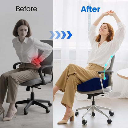 Seat Cushion with Carry Handle, Memory Foam for Tailbone/Sciatica Easing, Chair Cushions for Cars, Desks, Office Chair Cushion with Non-Slip Design, Ideal for Post-Surgery Recovery (Blue)