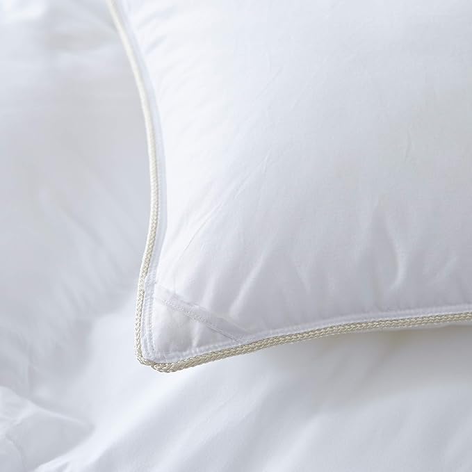 Luxurious All-Season Goose Down Feather Fiber Comforter Queen Size Duvet Insert, Premium White Solid Plain Design, Premium Baffle Box, 100% Egyptian Cotton, 70 oz Fill Weight