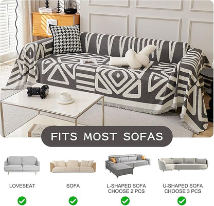 STACYPIK Boho Geometric Dark Grey Sofa Cover Chenille Couch Cover for Dogs Washable Armchair Slipcover for Living Room Sectional Sofa Cover for 2 Cushion Couch Sofa Jacquard Sofa Cover Decor-71X90IN