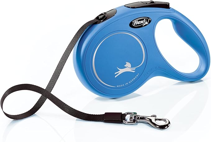 FLEXI New Classic Tape Retractable Dog Leash for Medium Dogs Upto 55 lbs. – 16 ft., Blue | Tangle Free Pet Walking Leash with One-Handed Brake, Pause, Lock|German Quality Product