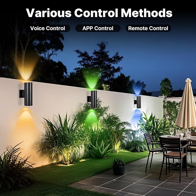 RGBCW Outdoor Wall Light 6 Pack, Smart Porch Light Dusk to Dawn Lighting with Remote Control, WiFi Outdoor Wall Sconce, Compatible with Alexa, Exterior Lights for House Porch Garage
