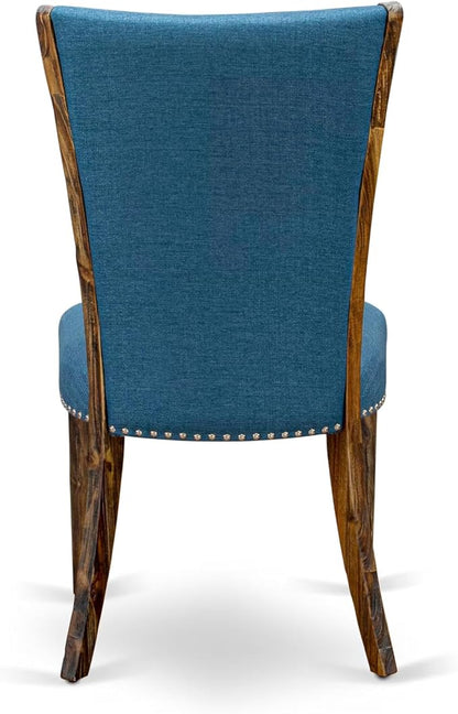 East West Furniture V797VE721-9 9 Piece Dining Table Set Includes a Rectangle Dining Room Table with V-Legs and 8 Blue Color Linen Fabric Parsons Chairs, 40x72 Inch, Multi-Color
