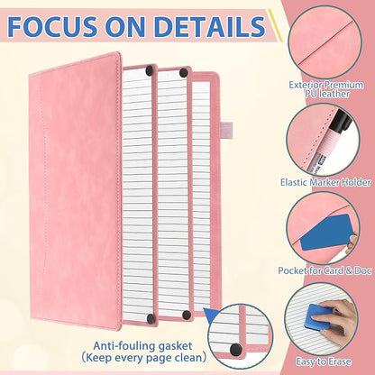6 Sides Dry Erase Notebook Portable Whiteboards Notebook Small Reusable College Ruled Lined Board Folding Mini Travel Dry Erase White Board for Office Study(Pink,A4: 9 x 12 Inches)