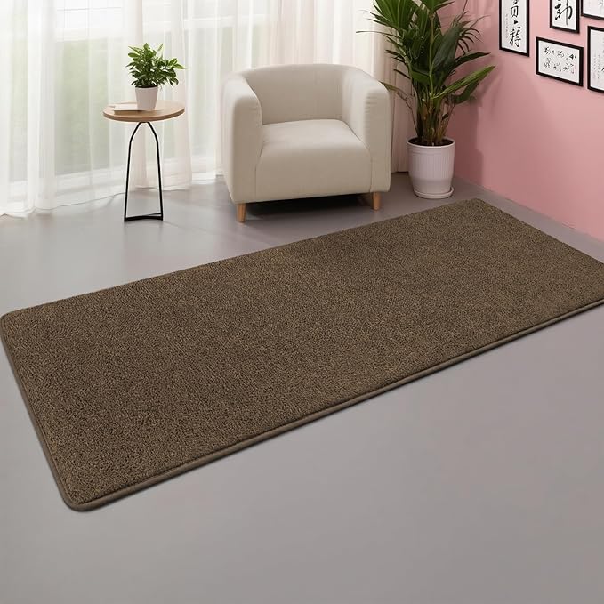 DweIke 2x6 Light Brown Runner Rugs, Thickened Memory Foam Bedside Rug for Bedroom Living Room, Washable Non-Slip Carpet for Kids Girls Nursery Dorm Room Decor