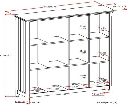 SIMPLIHOME Acadian Bookcase - 57 inch Tall 12-Cube Solid Wood Storage Display Unit in Distressed Grey, Transitional Cube Organizer for Living Room or Office with Fixed Shelves and Tapered Legs