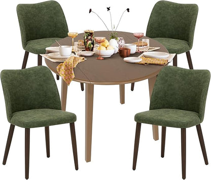 COLAMY 5-Piece Extendable Dining Table Set for 4, 36" Kitchen Round Wood Table with 4 Wooden Dining Room Chairs,Light Brown/Green