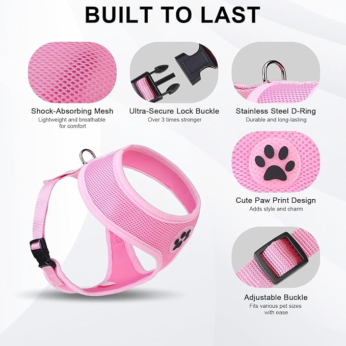 BINGPET No Pull Dog Harness,Soft Mesh Breathable All Weather Vest Harness,Safety Protection Design Durable Adjustable Step-in Easy Walk Dog Harness for Small Medium Large Dogs(LightPink,L)