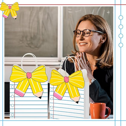 Kolldenn Teacher Gift Bags Composition Paper Bags with Handles Notebook Line Teacher Appreciation Graduation Gifts Bag for Kindergarten Preschool End of Year Party Favors Wrapping(24 Pcs,Notebook)