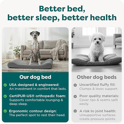 Furhaven Orthopedic Dog Bed for Large Dogs w/ Removable Washable Cover, For Dogs Up to 150 lbs - Ultra Plush Faux Fur & Suede Luxe Lounger Contour Mattress - Gray, Jumbo Plus/XXL