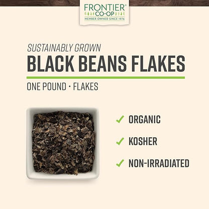 Frontier Co-op Organic Black Beans Flakes 1lb - For Black Bean Burger Patties, Dry Bean Soup Mix, Black Bean Dip and More
