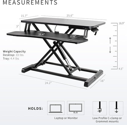 VIVO 26 inch Desk Converter, K Series, Height Adjustable Sit to Stand Riser, Dual Monitor and Laptop Workstation with Keyboard Tray, Black, DESK-V026KB