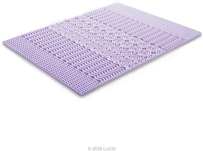 Lucid Lavender Infused 2 Inch Memory Foam Mattress Topper - Twin Size - Plush Feel - 5 Convoluted Zones - CertiPUR Certified - New Home Owner & Dorm Room Essentials