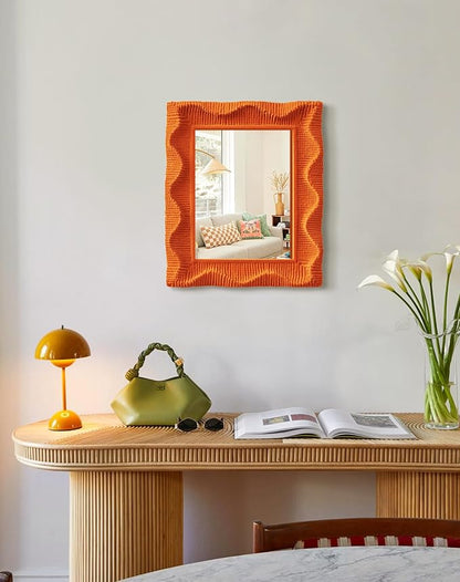Funky Decorative Mirror for Desk and Art Gallery, 7.5x5.7 Small Wall Decor Mirror for Apartment Dorm Dresser Bedroom Nursery, Teen Girl Birthday Graduation Gift (Orange)