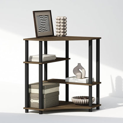 Furinno Turn-N-Tube Storage Shelves, 4-Tier Corner Shelf, Display Rack, Corner Bookshelf, for Organization and Storage, Living Room, Home Office, Columbia Walnut