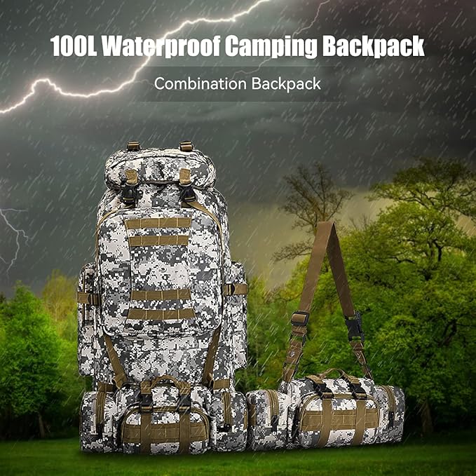 100L Camping Hiking Backpack,Molle military Tactical rucksack backpack,Waterproof Lightweight Hiking Backpack (CityCamo-C)