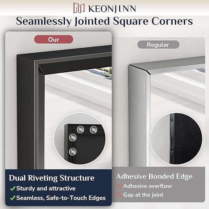 Keonjinn 48 x 30 Inch Black Bathroom Mirrors for Over Sink, Beveled Rectangle Framed Mirrors for Wall, Black Bathroom Vanity Mirror, Tempered Glass, Square Corner, Farmhouse Style