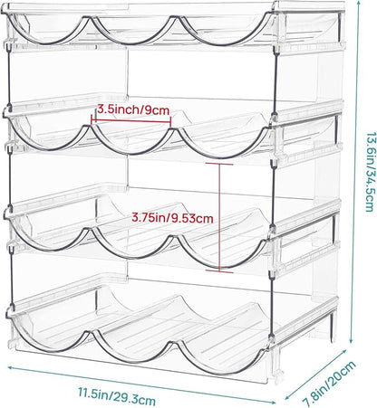 Water Bottle Organizer - 4 Tier Large Capacity stackable water Bottle Organizer for Cabinet, Free-Standing Water Bottle Storage Holder for Countertops, Pantry, Bars, Cabinets, Fridge, Hold 12 Bottles