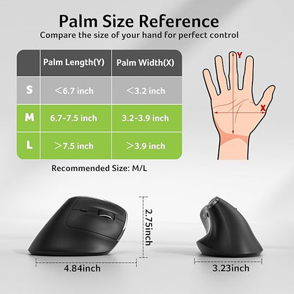 acer Ergonomic Mouse Wireless, Vertical Computer Mouse for Office, Ergo Mice Rechargeable for Medium to Large Sized Hands, 2.4GHz USB Receiver, 800/1200/1600 DPI, 6 Buttons for Laptop, PC and Desktop