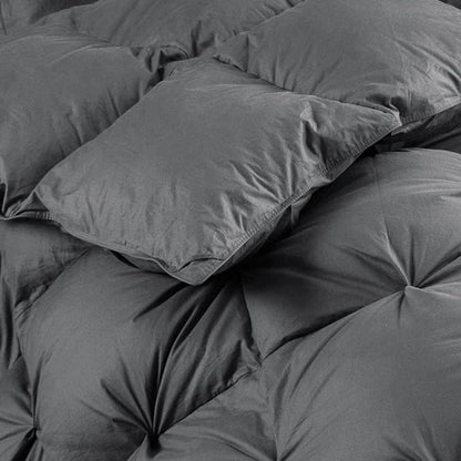 Luxurious All-Season Goose Down Feather Fiber Comforter King Size Duvet Insert, Exquisite Pinch Pleat Ruffled Twisted Flower, Premium Baffle Box, 100% Egyptian Cotton Cover, 70 oz. Fill Weight, Gray