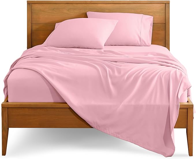 Bare Home Full XL Sheet Set - Luxury 1800 Ultra-Soft Microfiber Full Extra Long Bed Sheets - Double Brushed - Deep Pockets - Easy Fit - 4 Piece Set - Bedding Sheets & Pillowcases (Full XL, Light Pink)