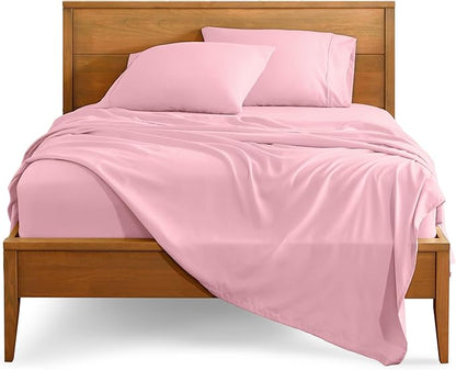 Bare Home Full XL Sheet Set - Luxury 1800 Ultra-Soft Microfiber Full Extra Long Bed Sheets - Double Brushed - Deep Pockets - Easy Fit - 4 Piece Set - Bedding Sheets & Pillowcases (Full XL, Light Pink)