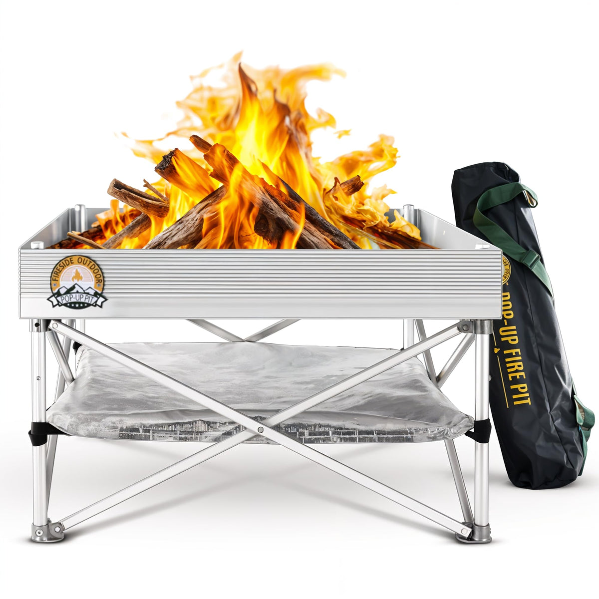 Fireside Outdoor Portable Fire Pit for Camping, Portable Fire Pit Grill for Backyard, Outdoor Firepit with Heat Protect, Camping Firepits, Standing Bonfire Outside for Backyard, 8 lb Weights - 24 inch