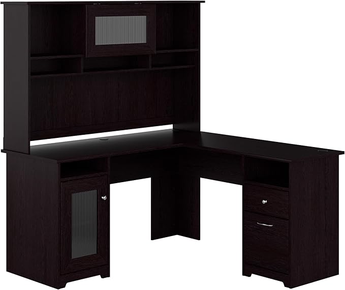 Bush Furniture Cabot L Shaped Computer Hutch, Corner Desk with Storage for Home Office, 60W, Espresso Oak