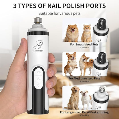 YFL Dog Nail Grinder with LED Light, Super Quiet 2-Speed Electric Pet Nail Trimmer, Professional Rechargeable Dog Nail Clippers for Large Medium Small Dogs & Cats