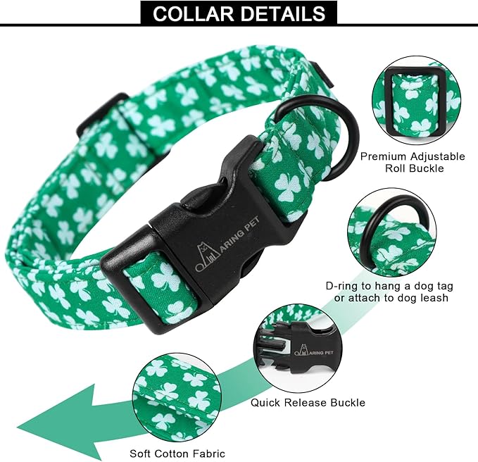ARING PET St Patrick's Day Dog Collar, Cute Green Clovers Pet Collars with Quick Release Buckle for Puppy Small Medium Large Boy Girl Dogs-XS