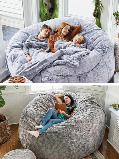 Bean Bag Chair for Adults Kids Without Filler Fluffy Comfy Giant Round Beanbag Sofa Chair Cover for Stuffed Animal Storage Living Room, 5FT, Dark Grey