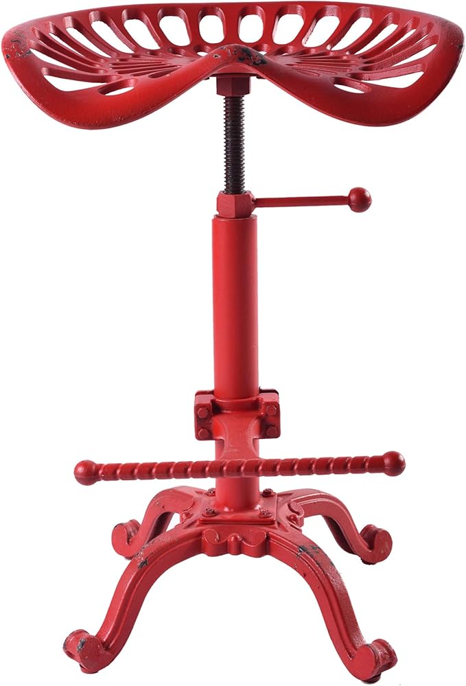 Diwhy Rustic Industrial Farmhouse Tractor Seat Adjustable Bar Stool Industrial bar Chair (Aged Red, Cast Iron)